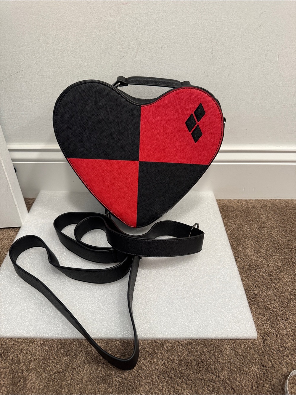 Harley Quinn heart shaped backstitch bruja crossbody bag purse